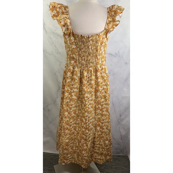 Reformation lucila Dress SZ 12 midi 100% Linen Cottagecore yellow smocked floral - Picture 13 of 16